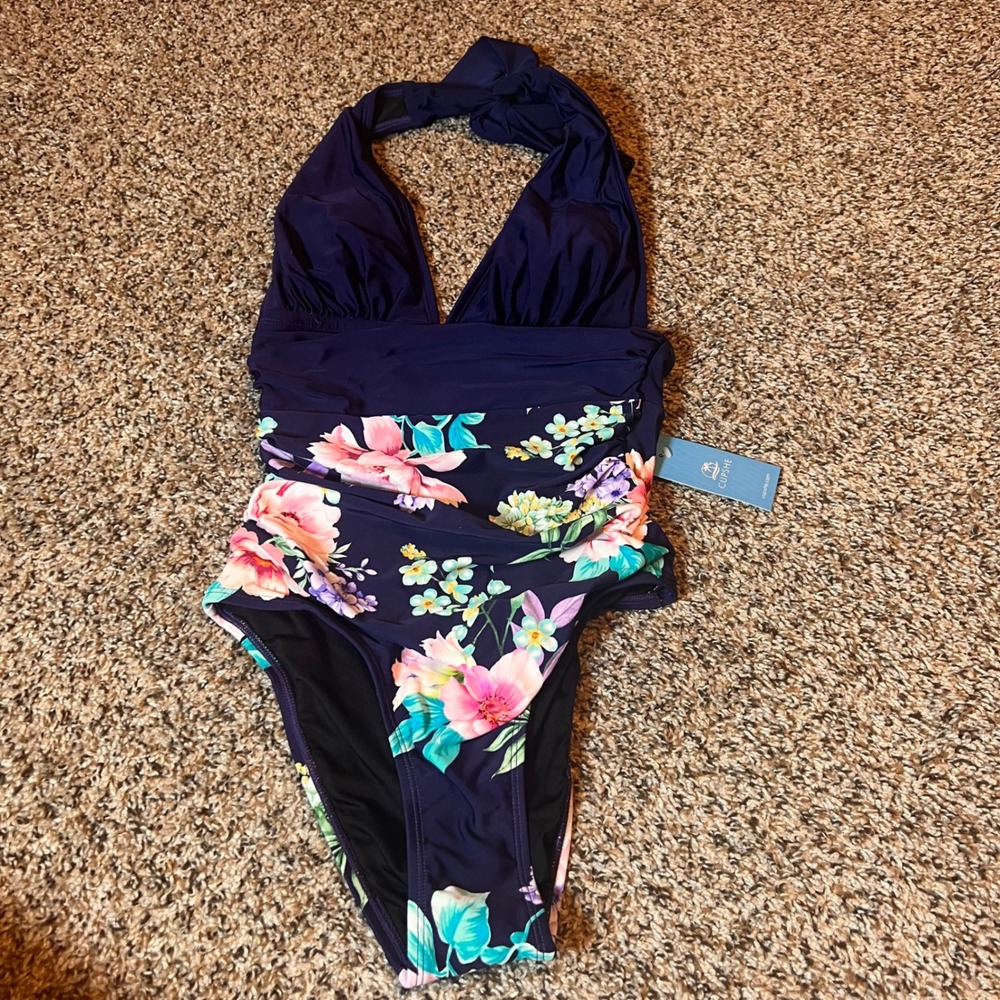 Cupshe Floral Print Halter One Piece Swimsuit Padded Bathing Suit‎ Size S